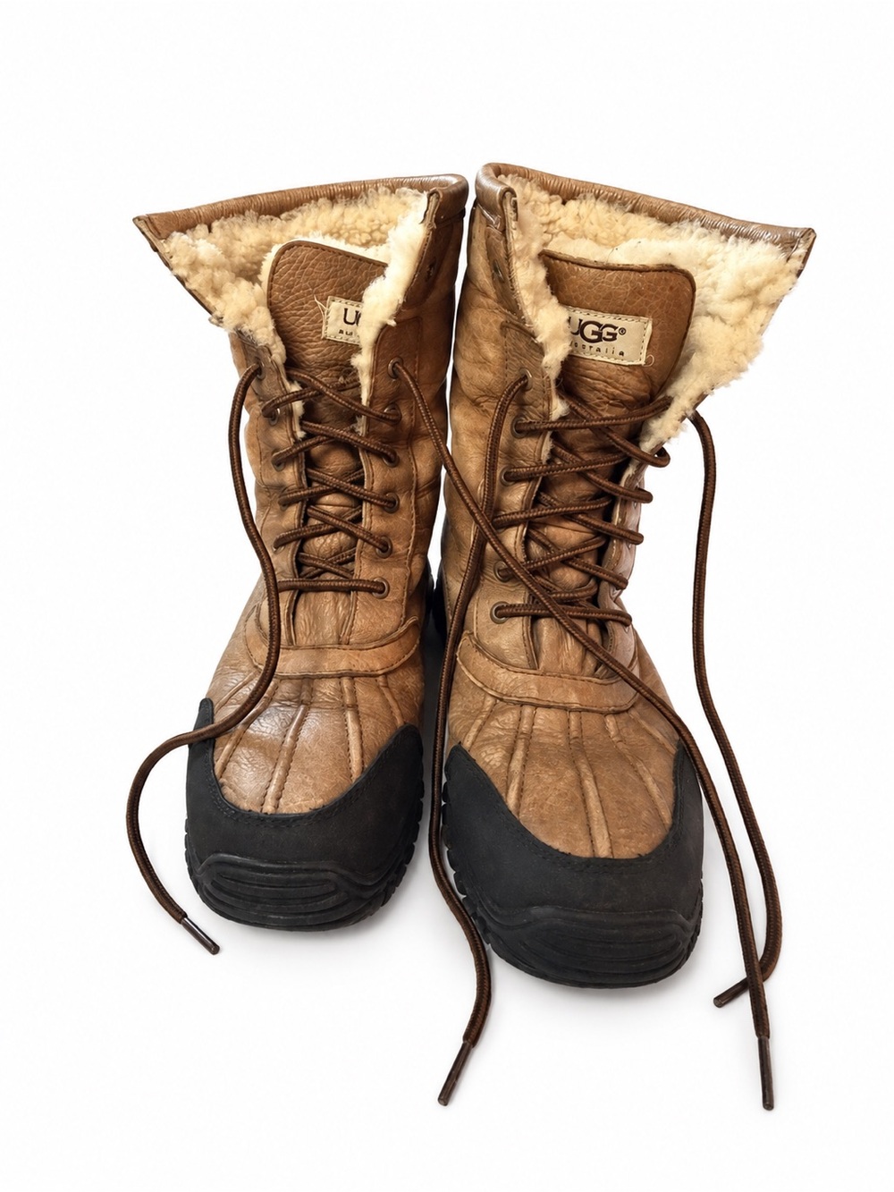 UGG Men's Brown and Black Lace-Up Shearling Winter Boots
